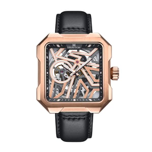 Reloj automático Heritor Campbell con correa de cuero y esqueleto
