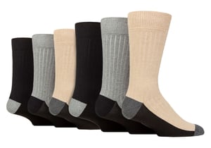 Pack 6 Calcetines de algodón para caminar, hacer senderismo y correr - Negro / Gris / Beige