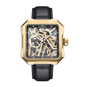 Reloj automático Heritor Campbell con correa de cuero y esqueleto