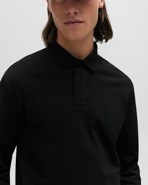BOSS Orange Camiseta Polo de Manga Larga para Hombre de Algodón Stretch con Parche de Logo NOS