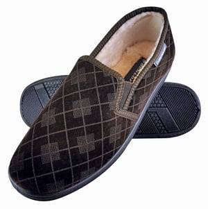 DUNLOP - PANTUFLAS MOCASÍN CON SUELA RÍGIDA PARA HOMBRE FORRADAS DE FELPA Y ESPUMA VISCOELÁSTICA A CUADROS ESCOCESES