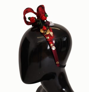 Diadema tiara de seda cherry con cristales y logo de la cinta de Dolce & Gabbana para mujer