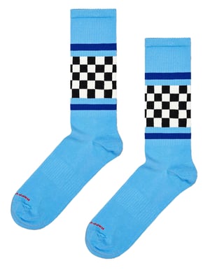 Calcetines a Rayas Verificados | Happy Socks | Calcetines con Diseño de Cuadros de Moda | Calcetines de Regalo Divertidos - Azul