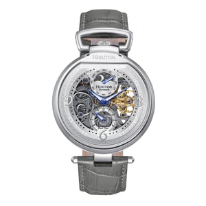 Reloj automático Heritor Lincoln con correa de cuero y esqueleto y fase lunar