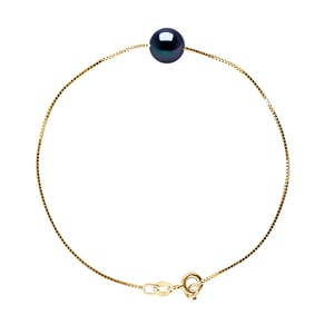 Pulsera Pearl cultivada Agua dulce de 8-9 mm Negro Venecian Yellow Gold