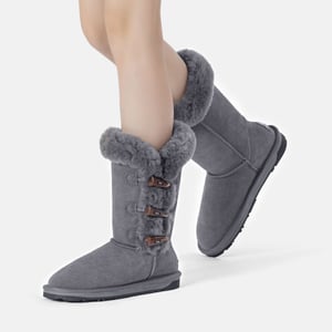 EVER AU Botas altas con botones de cuerno para mujer - Ashy