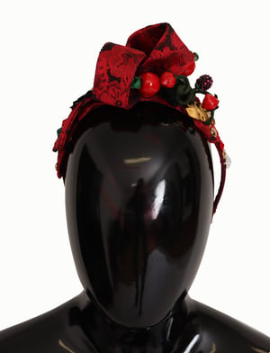 Diadema tiara de seda cherry con cristales y logo de la cinta de Dolce & Gabbana para mujer