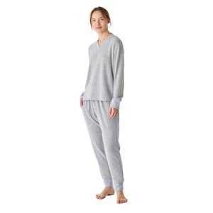 Pijama manga larga de punto suave cuello pico JJB5 mujer