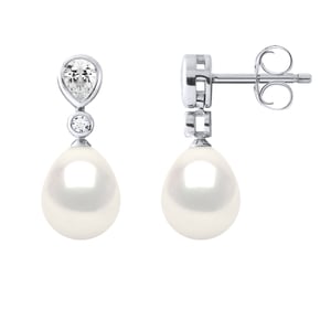 Pendientes de caída joyas cuentas de agua dulce 7-8 mm peras rosas 925