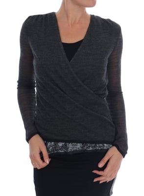 Camiseta de manga larga de encaje de lana gris Ermanno Scervino