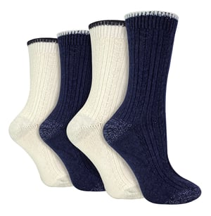 Pack de 4 Calcetines de mujer de punto por cable | Wildfeet | Lurex Glitter Socks for Women - Azul/Crema