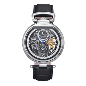 Reloj automático Heritor Lincoln con correa de cuero y esqueleto y fase lunar