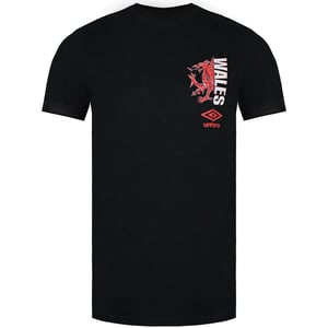 Camiseta negra para hombre umbro Wales Illustrated Dragon