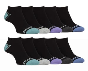 10 Pares de Calcetines de Bambú para Hombre | Farah | Striped Cushioned Ankle Socks - Negro