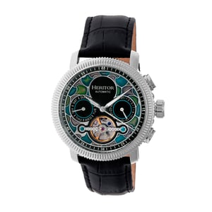 Reloj automático Heritor Aura para hombre con correa de cuero semiesqueleto