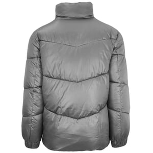 Plein Sport Chaqueta gris acolchada brillante con logo vertical atrevido
