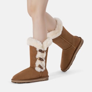 EVER AU Botas altas con botones de cuerno para mujer - Ashy