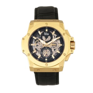 Reloj automático Reign Commodus con correa de cuero y esqueleto