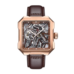 Reloj automático Heritor Campbell con correa de cuero y esqueleto