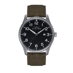 Reloj Elevon Crosswind con correa de cuero superpuesta en lona y fecha