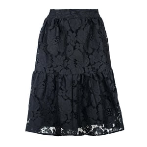 Falda de encaje de algodón negra – Jacquard tejido, por debajo de la rodilla, cintura elástica
