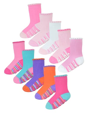 Calcetines antideslizantes para bebé niña con talones y dedos | Paquete de 10 pares | Calcetines suaves y bonitos con agarres - Estilo 2