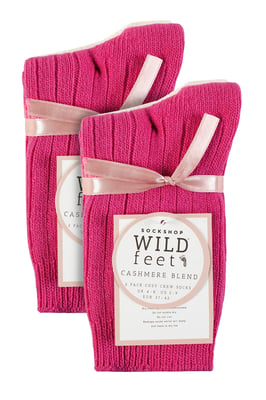 Paquete de 4 calcetines de lana de cachemira para mujer | Wildfeet | Calcetines de lana acanalados - Vino/Crema