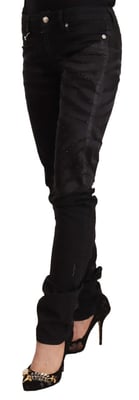 Jeans ajustados negros de cintura media con adornos para mujer Just Cavalli