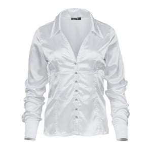 Blusa con acabado satinado blanca con detalle de botones de strass – Ajustada y elegante
