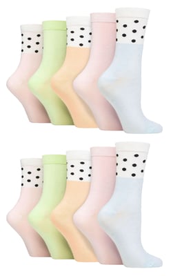 Wildfeet - Paquete de 10 calcetines de bambú para mujer con estampado de lunares, leopardo y flores - Spots Pastel