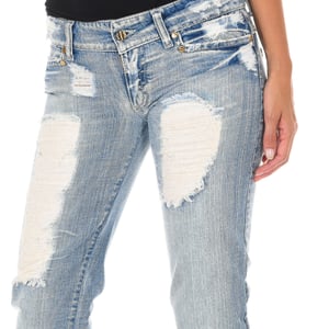 Pantalon Tejano Largo efecto roto con gasa D012929-D024 mujer