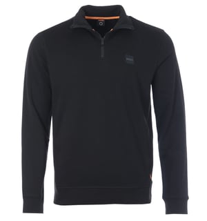 Sudadera sostenible con media cremallera y parche del logotipo de BOSS - Negra