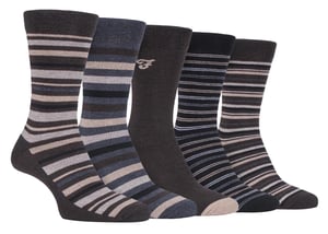 Farah - Paquete de 5 calcetines de algodón para hombre, finos, transpirables, de rayas, de corte clásico y suaves - FCS271BRNGRY (Rayas)