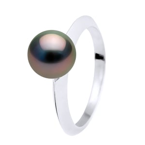 Anillo de la prisa tahitian perla redonde 8-9 mm de oro blanco