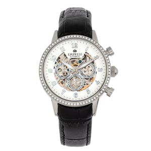 Reloj automático Empress Beatrice con esfera esquelética y correa de cuero con día y fecha