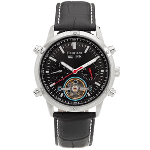 Reloj automático Heritor Wilhelm semiesqueleto con correa de cuero y día/fecha