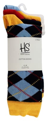HS by Happy Socks - Pack de 3 calcetines de vestir divertidos y originales para hombre - Punto (Azul Marino)