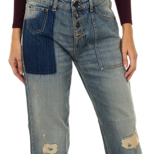 Pantalones largos tejanos efecto gastado y rasgado 6Y5J13-5D2YZ mujer
