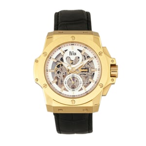Reloj automático Reign Commodus con correa de cuero y esqueleto