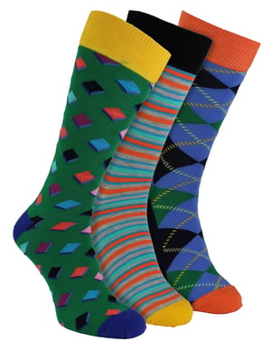 HS by Happy Socks - Pack de 3 Calcetines de Vestir Divertidos - Diamante (Verde)