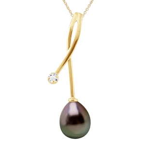 Colgante de diamantes 0.020 CTS Cultured Pearl Tahiti Pear 8-9 mm de oro blanco