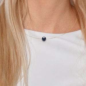Collar de cable Pearl Cultured Pearl Freshwater redondo negro y amarillo oro 10-11 mm