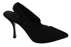 Zapatos de Tacón con Banda Trasera de Jersey Negro Stretch de Dolce & Gabbana