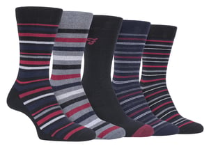 Farah - Paquete de 5 calcetines de algodón para hombre, finos, transpirables, de rayas, de corte clásico y suaves - FCS271BLKBER (Rayas)