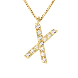 Diamantes del collar 0.07 CTS Letra del alfabeto "X" Oro amarillo 18 quilates
