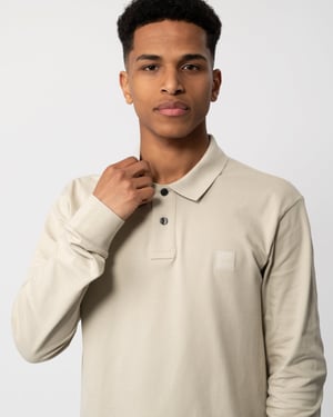 BOSS Orange Camisa Polo de Manga Larga para Hombre de Algodón Elástico con Parche de Logo