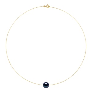 Collar de cable Pearl Cultured Pearl Freshwater redondo negro y amarillo oro 10-11 mm