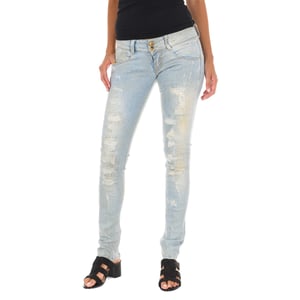 Pantalon Tejano Largo efecto gastado y rasgado 10DB50130 mujer
