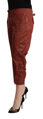 Just Cavalli Pantalones Capri Cortos de Algodón Lurex Castaños de Cintura Media para Mujer