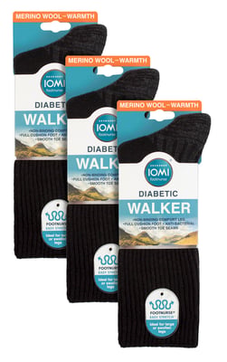 3 Pack Calcetines Diabéticos para Caminar para Hombre | IOMI FOOTNURSE | Extra Wide Soft Top Seamless Hiking Socks - Negro